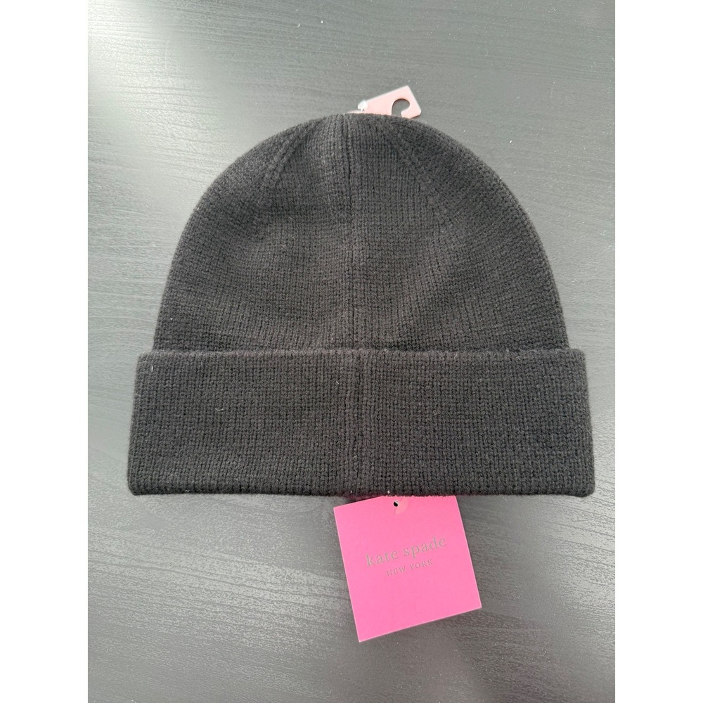 Kate Spade New York Black Knit Beanie Spade Logo Hat NWT - Picture 4 of 5